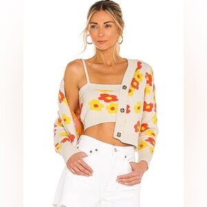 Callahan Cream Groovy Daisy Knit Cardigan Cropped Top 2 PC Set Size Large